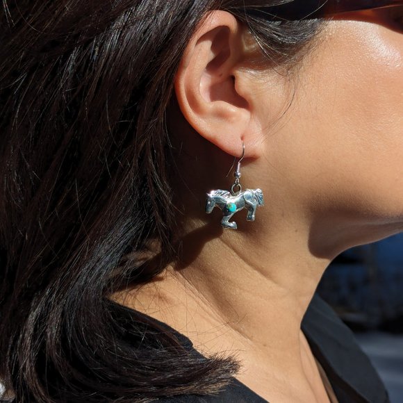 Native American‎ Women's Blue Turquoise Horse Earrings Navajo Jewelry*** - Picture 7 of 10
